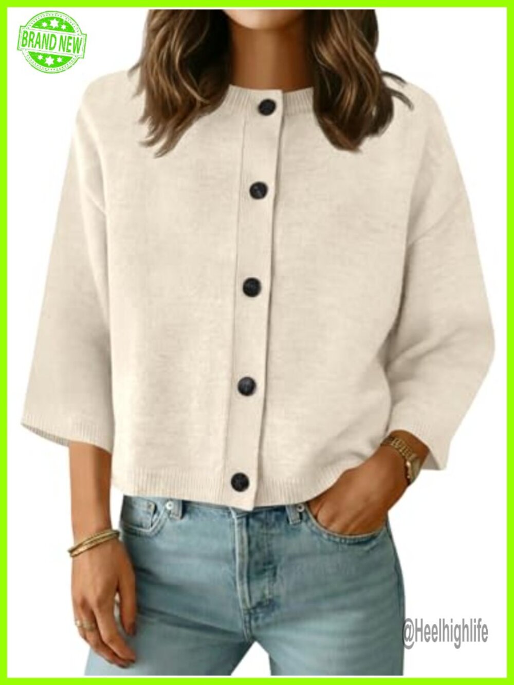 Short Sleeve Button Down Knit Cardigan Sweater Crew Neck Casual Summer Top